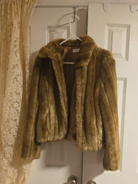 LOFT Plush Faux Fur Jacket in Golden Brown